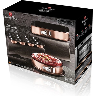 Berlingerhaus Formy na pečenie s titanovým povrchom 3ks Metallic Line Rose Gold BH-7636