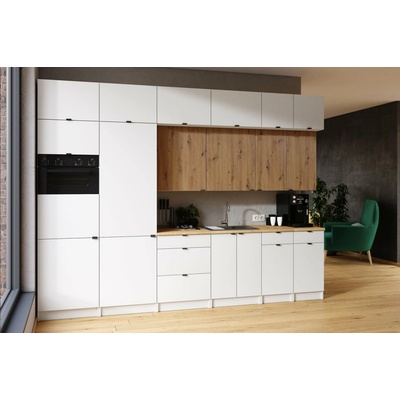 Fronti Fafor Kuchynská linka JANISA 320cm Biela + dub artisan