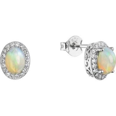 Evolution Group Luxusné strieborné náušnice s pravým opálom a zirkónmi 11490.3