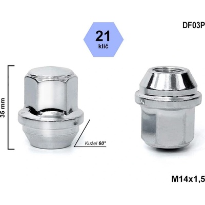 Kolová matice M14x1,5 Ford, kužel, klíč 21, DF03P, uzavřená, výška 35 mm – Zbozi.Blesk.cz