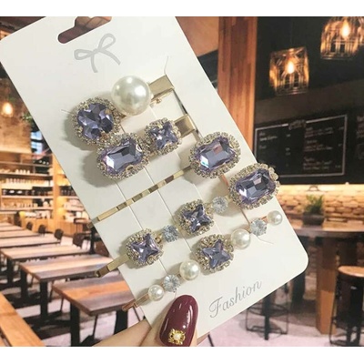 Naishide Jewelry Sada 5 ks štrasových sponek do vlasů - Zlatavá/ barevná Druh barvy: Fialová