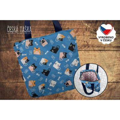 Česká Taška Taškokabelka CATS XL ručně šitá Česká Taška s podšívkou a zipem 50×50 cm