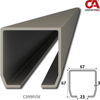 C profil PICOLLO (67x67x3mm) Combi Arialdo nerezový, pre samonosný systém, nerez bez povrchovej úpravy /AISI304, dĺžka 1