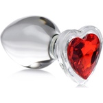 Booty Sparks Red Heart Glass Anal Plug with Gem Large