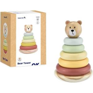 Tooky Toy Дървена низанка „Мече с 5 пръстена Tooky toys TKF004N
