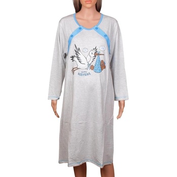 Ватирана макси нощница за кърмене с длъг ръкав в сиво