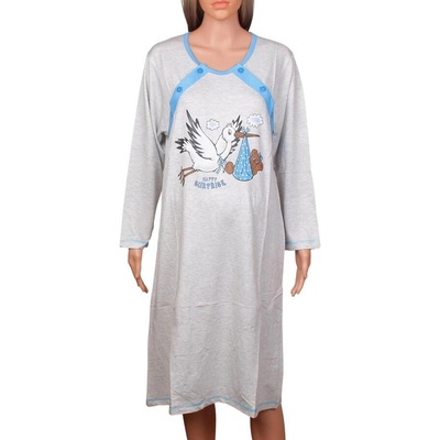 Ватирана макси нощница за кърмене с дълъг ръкав в сиво