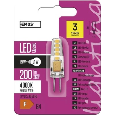 Emos LED žárovka JC 1,9W patice G4 na 12V Denní bílá