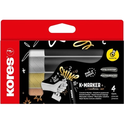 Kores kreativní popisovač K-Marker Creative set 4 ks, 3 metalické barvy + 1 bílá