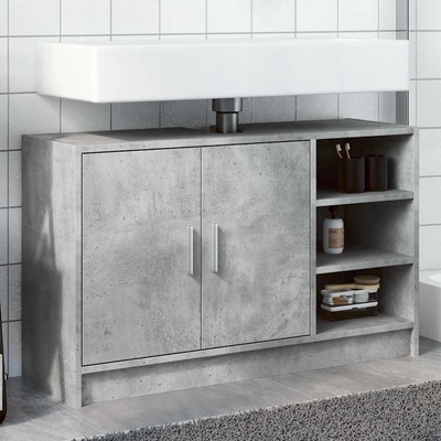 vidaXL Долен шкаф за мивка, бетонно сив, 90x29x55 см, инженерно дърво (848125)