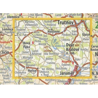 KČT 23 Podkrkonoší - nástěnná turistická mapa 60 x 90 cm Varianta: mapa v dřevěném rámu, Provedení: Ticiago bílý