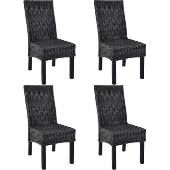 vidaXL Трапезни столове, 4 бр, черни, кубу ратан и мангова дървесина (275469)