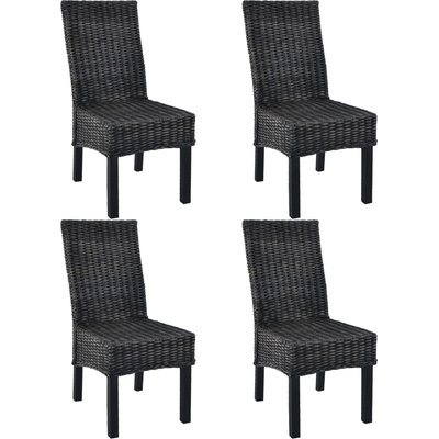 vidaXL Трапезни столове, 4 бр, черни, кубу ратан и мангова дървесина (275469)
