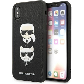 KARL LAGERFELD Кейс Karl Lagerfeld KLHCI65SAKICKCBK за iPhone XS Max, черен / черен, твърд, Saffiano Karl&Choupette Head