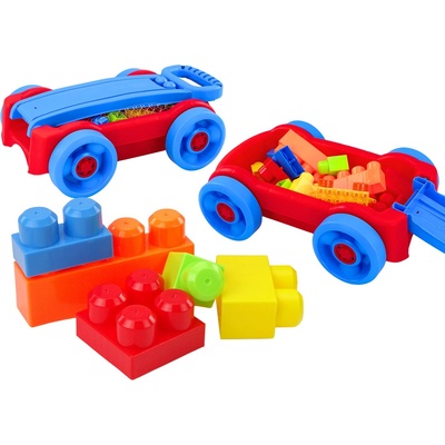 LEAN Toys Sada kostek v modrém a červeném vozíku na kolečkách