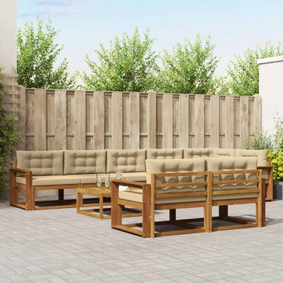 vidaXL Комплект дивани за открито 9 pcs Натурален и Бежов (3367796)