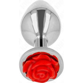 Image 1 of Метален анален плъг с червена роза, 8, 9см. - Kink Plug Rose Silver (D-242595)