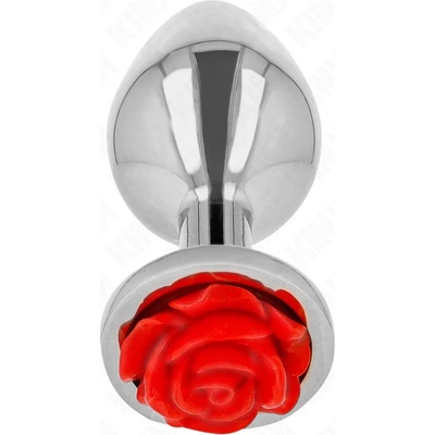 Метален анален плъг с червена роза, 8, 9см. - Kink Plug Rose Silver (D-242595)