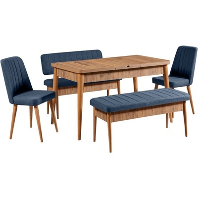 Sconto Jedálenská zostava Vina 8 tmavomodrá / orech