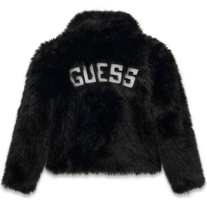 GUESS Луксозно детско палто от еко косъм Guess с обемна яка в класически черен цвят