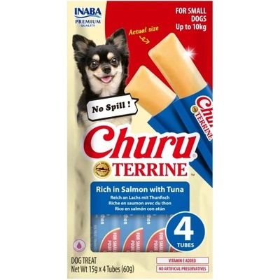 Inaba Foods Dog Churu Terrine - Лакомство за кучета, фин крем със Сьомга и Риба тон, 4 броя х 15 грама, Япония EUD528
