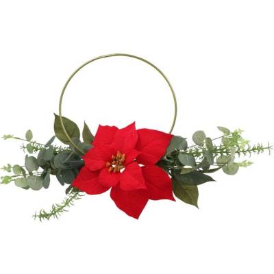 VÁNOČNÍ OZDoba - KRUH S UMĚLOU BETLÉMSKOU HVĚZDOU 45 CM ČERVENÁ balení=6 ks *3698