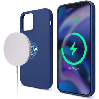 elago MagSafe Soft Silicone Case - силиконов (TPU) калъф с вграден магнитен конектор (MagSafe) за iPhone 12, iPhone 12 Pro (тъмносин)
