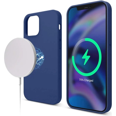 elago MagSafe Soft Silicone Case - силиконов (TPU) калъф с вграден магнитен конектор (MagSafe) за iPhone 12, iPhone 12 Pro (тъмносин)