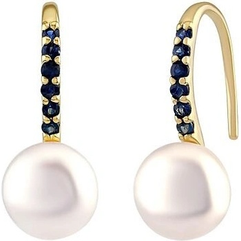 Silvego Strieborné visiace náušnice Rosalie s pravou perlou a zafírmi zlátené 18kt. zlatom JST14094EWSAGP