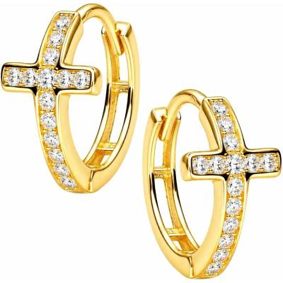 Zlaton Náušnice žluté zlato kříž osazené zirkony kruhy 1.2cm 1.5g N21052602946