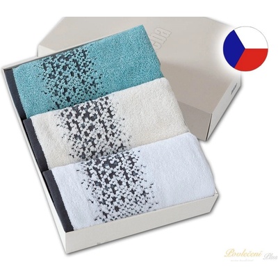 VEBA 3x RUČNÍK TERRY GRAIN V DÁRKOVÉ KRABIČCE - BÍLÁ+SMETANOVÁ+MODROZELENÁ 50 x 100 cm