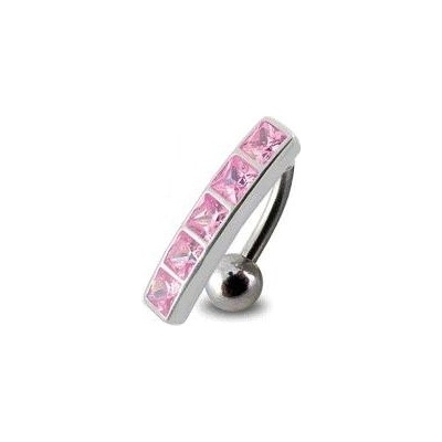 S4U Stříbrný piercing do pupíku se štítem obrácený (růžová) BP01162-P