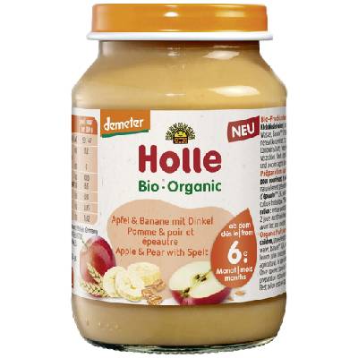 Био плодово пюре Holle - Ябълка, банан и спелта, 190 g (BB210677)