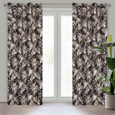 Takoy Závěs MEGI z měkkého sametu s potiskem exotických listů 140 x 250 cm-HF-405409 | 140 x 250 cm