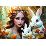 Alipson Puzzle - Puzzle Lady and Bunnies - 500 piese