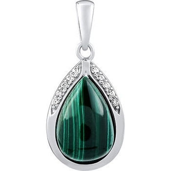 SILVEGO Strieborný prívesok s prírodným malachitom a zirkónmi JST13326MA