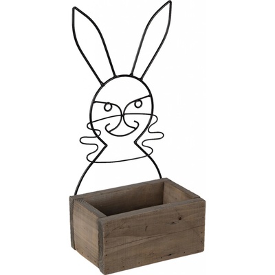 Clayre & Eef Hnědý dřevěný box s kovovým králíčkem 20x13x10/44 cm