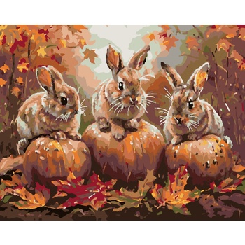 ZUTY KRÁLIKY TEKVICA A JESENNÉ LISTIE Rámovanie bez rámu a bez vypnutia plátna Rozmer 80 x 100 cm