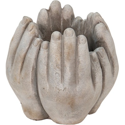Clayre & Eef Béžovo-šedý cementový květináč přiložených rukou Hania S 15x15x17 cm