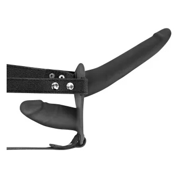 Image 1 of Fetish Tentation Вибриращ двоен пенис колан от силикон Dual Dildo черен