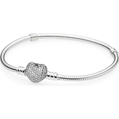 PANDORA náramek Moments stříbrný se zapínáním pavé srdce 18 590727CZ-18