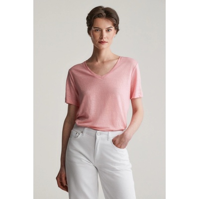 Gant REG LINEN V-NECK SS T-SHIRT GERANIUM PINK