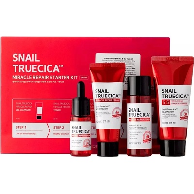 Some By Mi Snail Truecica regeneračné a rozjasňujúce sérum 10 ml + regeneračné čistiace tonikum pre citlivú pleť 30 ml + upokojujúci a hydratačný krém 20 g + čistiaci gél 30 ml darčeková sada