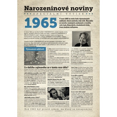 Narozeninové noviny 1965 s vlastním textem a fotografií S textem