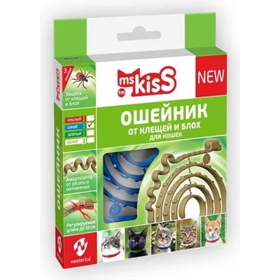 Екопром Ms. Kiss - натуралнен, репелентен нашийник за котки СИН, 38 см, Русия, MK05-00530