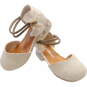 Baleríny polobotky elegantní brokat mašle bílý sloupek