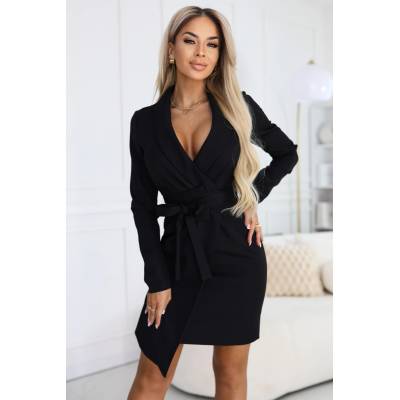 Numoco Елегантна сакова рокля с колан и асиметрична подравка - черна numoco | Cheren | ЖЕНИ | XS