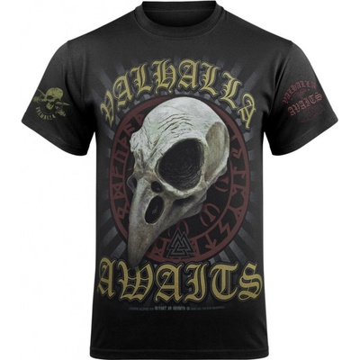 tričko VICTORY OR VALHALLA CROW SKULL Čierna