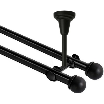 OK-GarnýžeCZ Garnýž kovová dvouřadá 19mm Todi double černá 190 cm do stropu / na tunýlek - bez kroužků