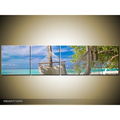 Obraz houpací sítě na pláži , Čtyřdílný 160x40 cm – Zbozi.Blesk.cz